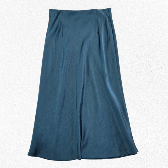 Madewell Green Teal Satin Midi Slip Skirt Size 4 Holiday Party Christmas Chic - Picture 8 of 8